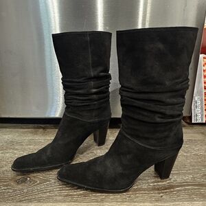 STUART WEITZMAN Slouchy Black Suede Mid-Calf Boots Size 8 lafayette saunter